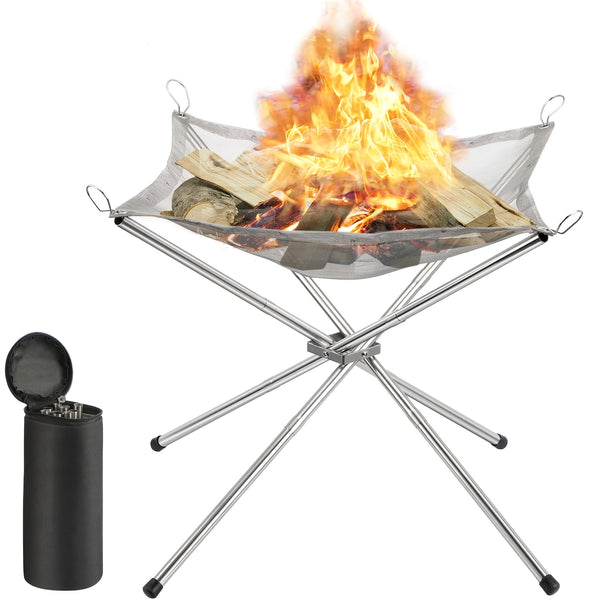 1pc Portable Fire Pit For Camping, Outdoor Folding Fire Pit Fireplace With Heat Resistant Gloves & Carrying Bag, Stainless Steel Mesh BBQ Fire Bowl For Picnics, Bonfire, Patio, Backyard And Garden