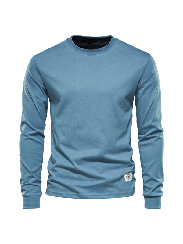 Men's Basic Solid Cotton O-neck Long Sleeve T-Shirt