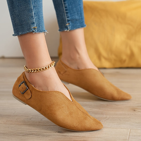 Women's Loafers, Slip-on Casual Shoes, Suede Soft Pointed Toe Flats