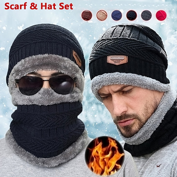 New Winter Knit Cap, Warm Thickening Velvet Loose Hat With Scarf, Winter Ski Mask Hat For Men And Women