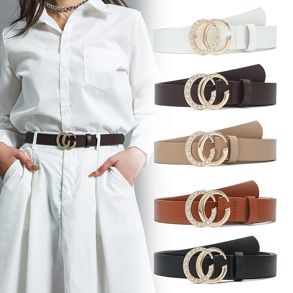 Belt Buckle Double C-Ring Antique Silver Leather Belt Accessory For Women