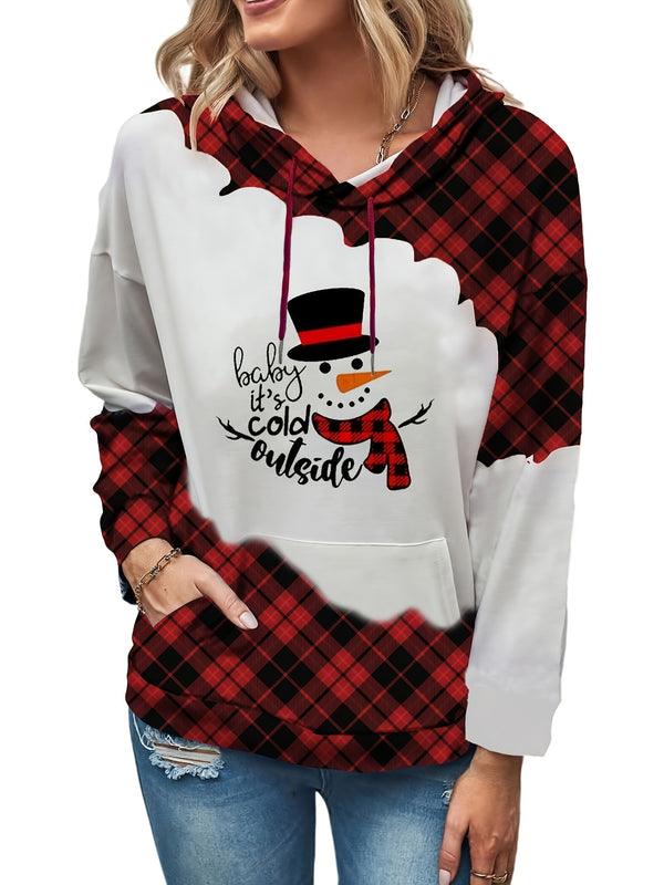 Women's Sweatshirt Casual Christmas Snowman Print Fashion Drop Shoulder Hooded Loose Hoodie