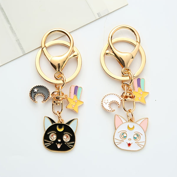 Cat Alloy Car Key Ring Small Moon Star Kitten Metal Pendant Creative Personality Bag Hanging Accessories