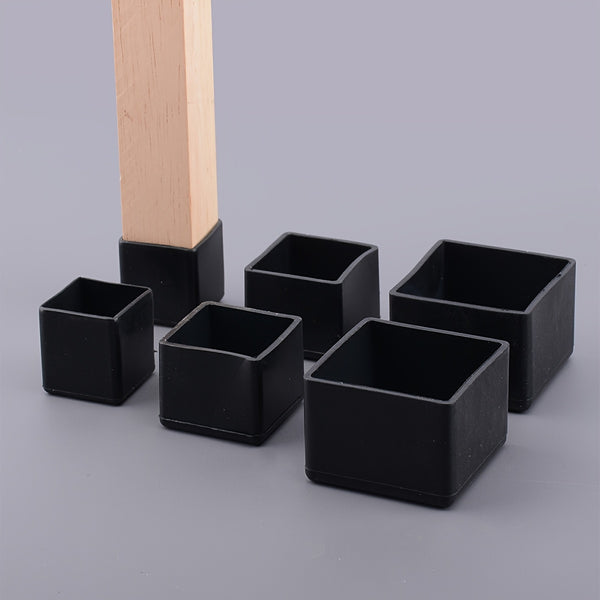 4pcs Black Color Square Rubber Furniture Table Chair Leg Foot Cover Cap Protectors