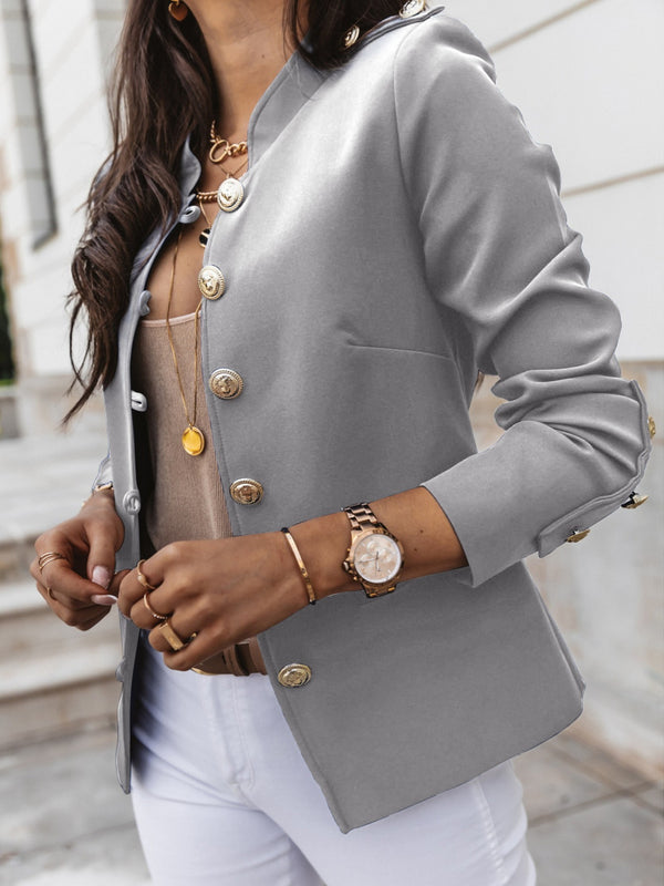 Women's Outerwear Casual Long Sleeve Fitted Button Up Mini Blazer Coat