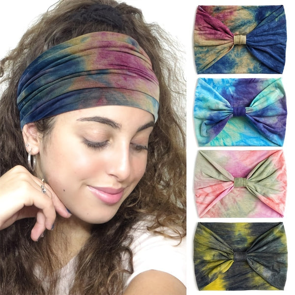 Tie Dye Sports Stretchy Headbands, Knotted Sweat Absorption Fitness Running Yoga Headbands