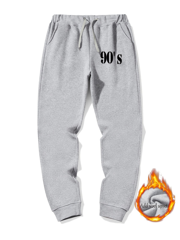 Men's Print Fleece Lined Sweatpants With Drawstring Waist For Big And Tall Guys, Plus Size