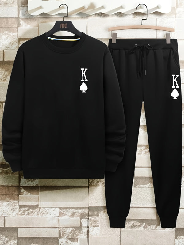 Men's "K" Graphic Pullover Sweatshirt & Sweatpants For Big And Tall Guys, Plus Size