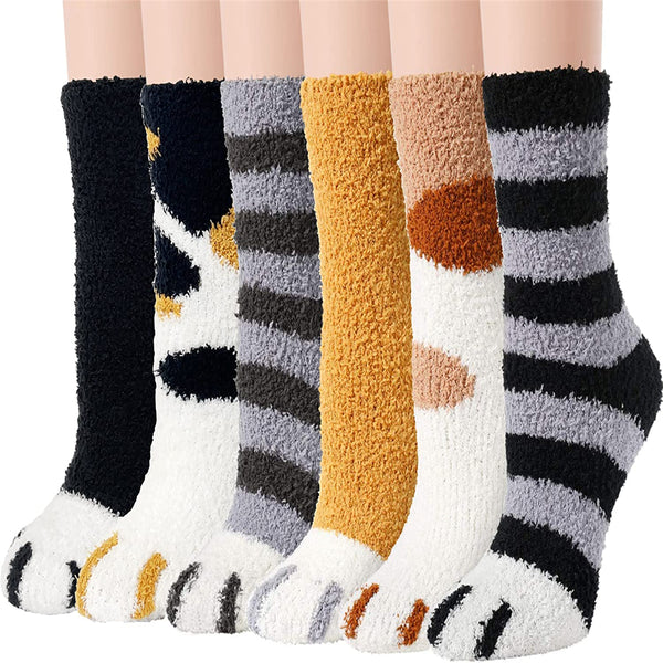 6-Pairs Women's Fuzzy Socks Cozy Soft Fluffy Cute Animal Slipper Socks Sleeping Warm Socks