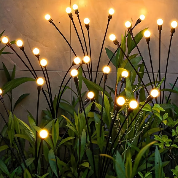 2pcs 8 LED Solar Powered Firefly Lights, Waterproof Warm Yellow Lights For Christmas Party Outdoor Garden Yard Pathway Decoration (28.7 * 14.5 Inch)