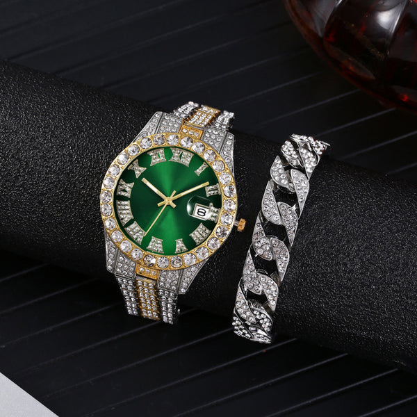 2pcs/set Steel Band Quartz Watch With Silver Bracelet