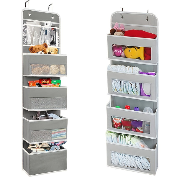 1pc 49.2*12.2in Door Hanging Organizer, Storage Cabinet With 4 Large Pockets, 2 Widened Metal Hooks For Storing Cosmetics, Stationery, Sundries, Etc.