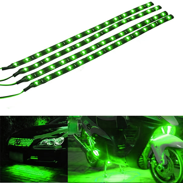 4PCS 30cm/11.8in LED Light Strips, Car Flexible LED 15SMD Waterproof LED Decorative Light Car DRL High Power Daytime Running Light Strip Green 12V