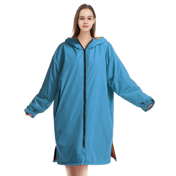 Mutao Swim Parka, Waterproof Quick Dry Changing Robe, Long Sleeve Outdoor Windproof Changing Robe With Fleece Lining And Hooded For Swimming Surfing Diving Camping Hiking, Keep Warm And Dry