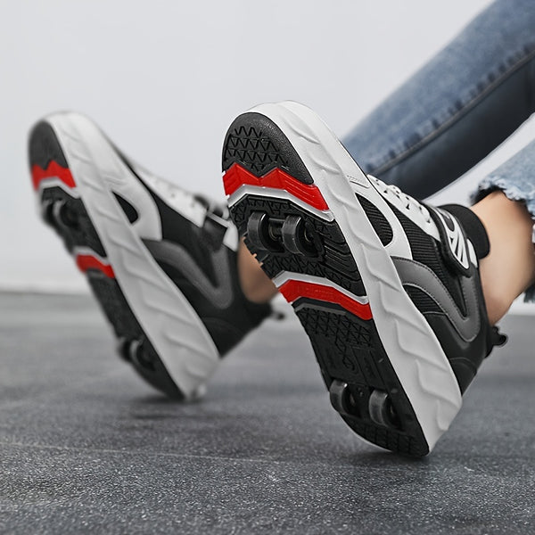 New Four-wheeled Running Shoes Double-wheeled Skate Shoes With Wheeled Shoes Mesh Boys And Girls Shoes Stable