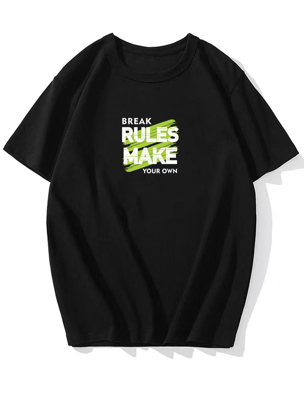 Men's Plus Size "Break Rules, Make Your Own" T-Shirt, Casual Tees For Big & Tall Guys