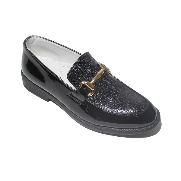 Boys Casual Lightweight Oxford Shoes With Flower Embossed, Slip-on Non-slip Faux Leather Shoes