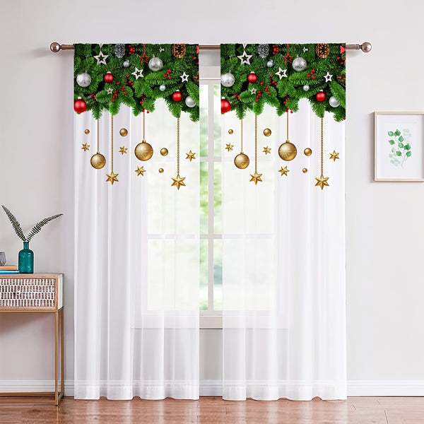 1pc Christmas Decor Curtains For Bedroom, Light Filtering Window Treatment Set, Home Decor