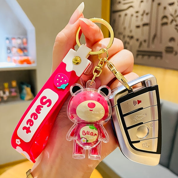 Sweet Bear Car Key Chain, Acrylic Car Doll Figure Pendant Cartoon Bear Pendant Car Key Chain Keyring Car Accessories