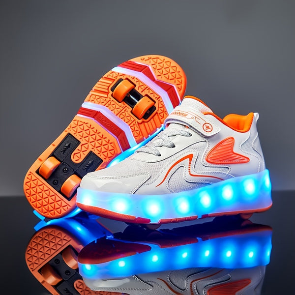 Kids Antibacterial Roller Shoes With LED 4-wheel, Fashionable Roller Skates Sneakers For Skating Outdoor Activities