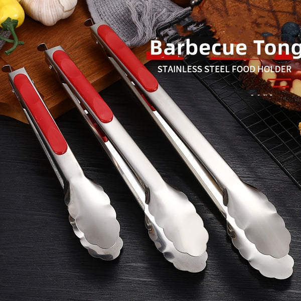 1pc Kitchen Cooking Tongs, 201 Stainless Steel Kitchen Clips, Sturdy Grilling Barbeque Brushed Locking Food Tongs