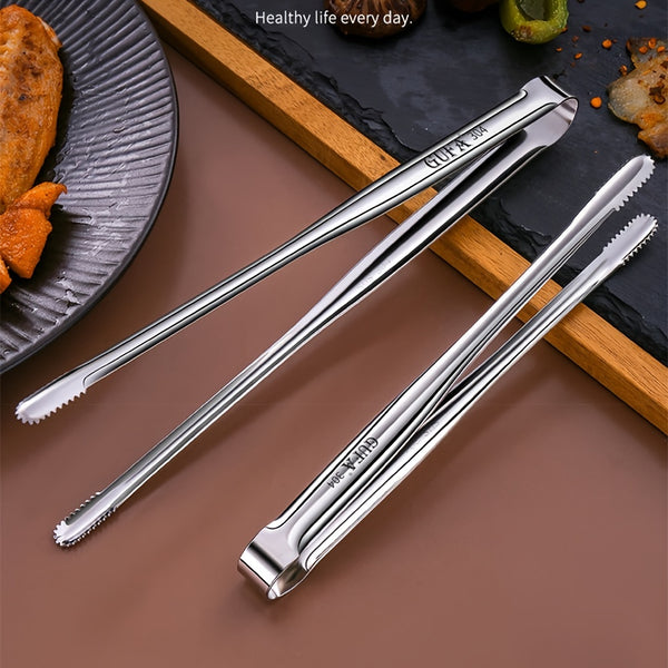 1pc Long Stainless Steel Bbq Grill Tongs, Meat Cooking Utensils For BBQ, Baking Silver Kitchen Accessories, Camping Supplies, Barbecue Clip