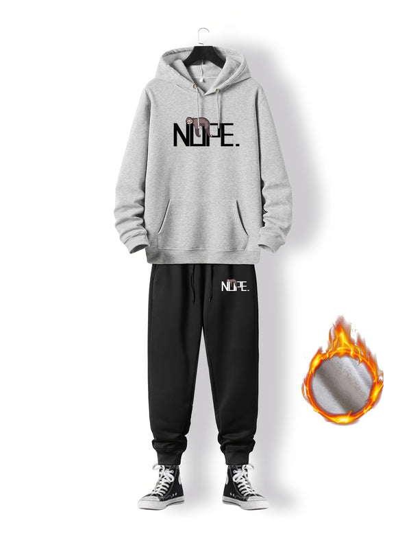 Men's Word Print Pullover Hoodie & Sweatpants For Big And Tall Guys, Plus Size