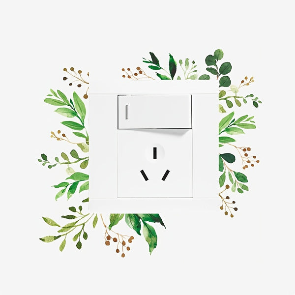 1pc Green Leaf Wall Stickers, Creative Switch Socket Beautification Decoration Wall Stickers, DIY Switch Stickers, Free Stickers