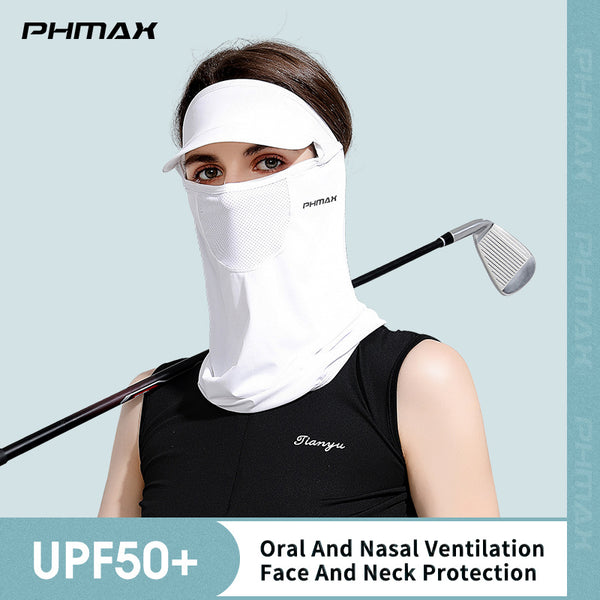 UPF 50+ Sun Visor Face Mask Neck Gaiter Ice Silk Golf Ear-hanging Hat