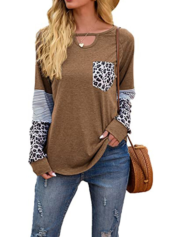 Women's T-shirt Long Sleeve Top Casual Color Block Tunic Loose T-Shirt