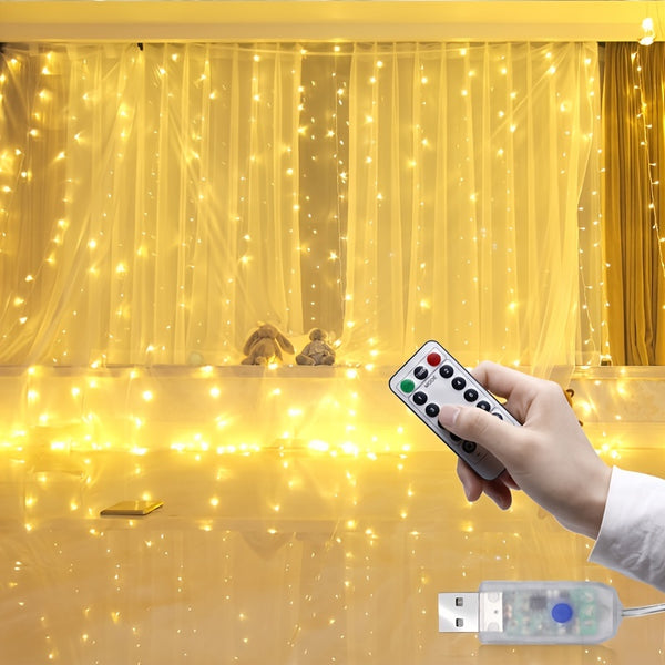 1pc 300-LED Curtain Star Light String For Wedding Party, Family Garden, Bedroom, Outdoor, Indoor Wall Decoration