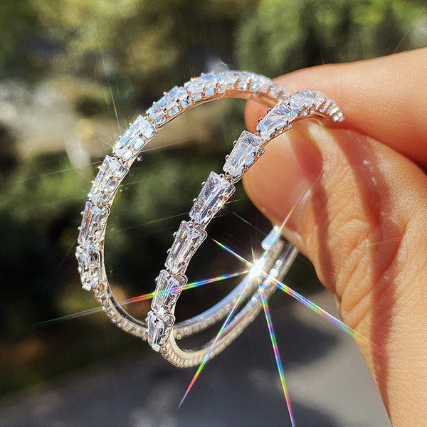 Fashion Silver Crystal Zircon Big Hoop Earrings