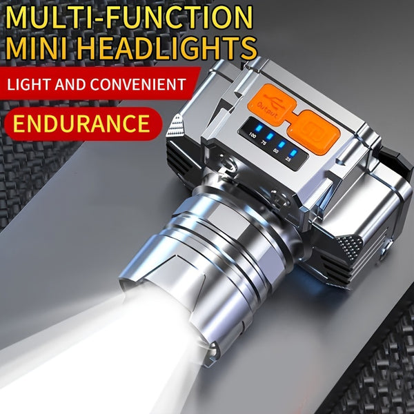 1pc Long-Range LED Bright Headlight With Intelligent Power Display, Portable Waterproof USB Charging For Outdoor Camping Hiking Emergency At Night