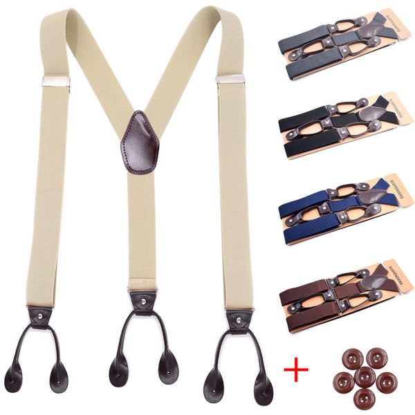 Men's Vintage Suspenders Braces 1.38inch Wide Button End Leather Trimmed Y-Back Big Tall, Gifts For Him Father Husband