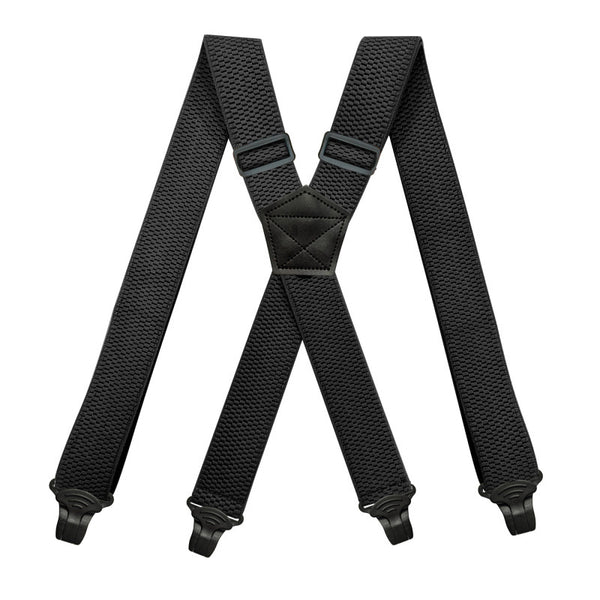 Men's Heavy Duty Work Suspenders Braces 1.5 Inch Wide 48 Inch Long X-Back 4 Plastic Gripper Clasp Clips Black