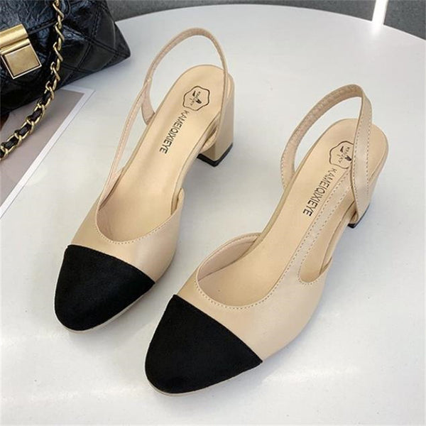 Women's Color-Block High Heels, Chunky Heels Slingback Sandals