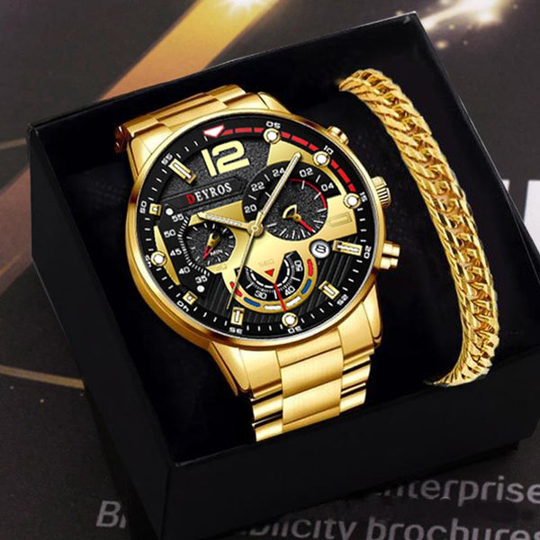 Fashion Men Stainless Steel Watches Bracelet Calendar Man Quartz Wristwatches Men Classic Casual Watch