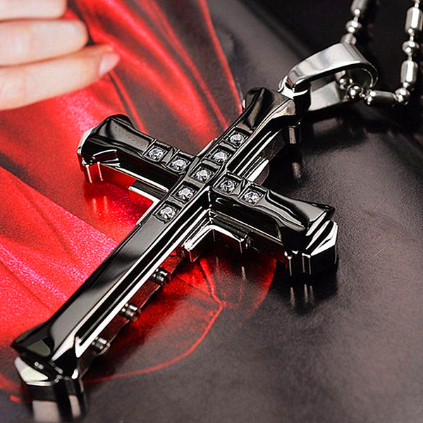 1pc Mimir Eco- Rosary Necklace Cross - 2022 New Male Cross Jesus Pendant Golden/Black/Blue/silvery Color Cross Pendant Necklace Stainless Steel Jewelry