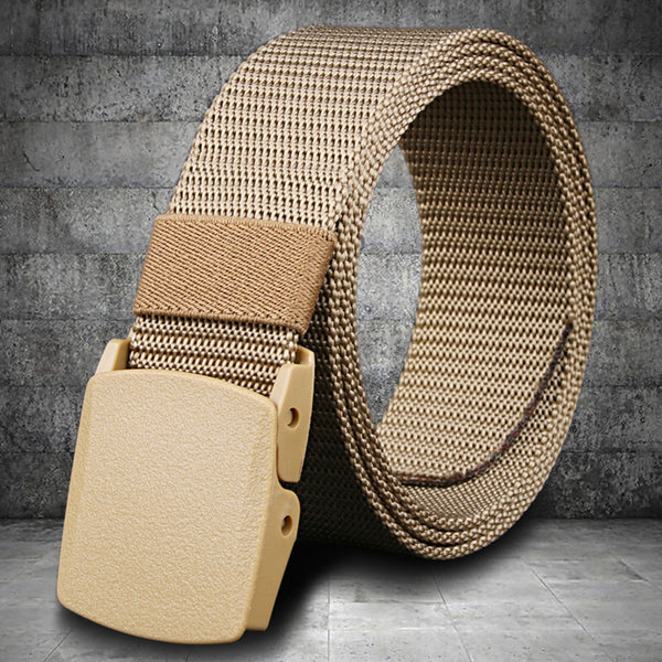 Men's Nylon Canvas Belt Plastic Buckle Metal-Free Military Tactical Waist Belt Outdoor Hiking Web Webbing Belt