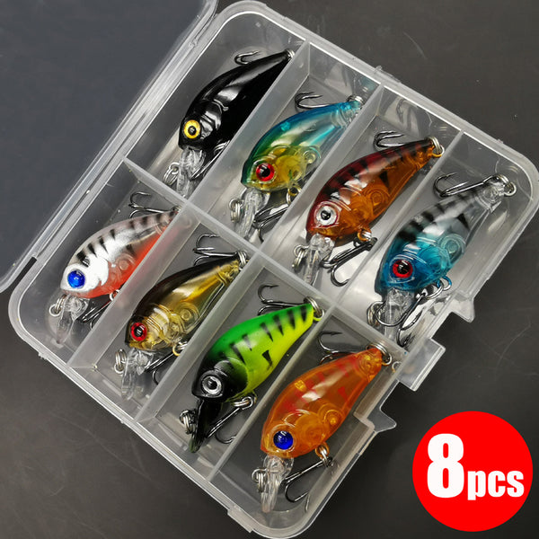 8pcs Crank Bait Minnow Fishing Lure Set Floating Artificial Bait Topwater Fishing Bait