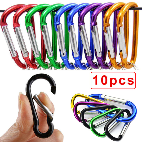 10pcs Carabiner Keychain Aluminum Alloy No 4 D-ring Buckle Spring Snap Hook Clip Keychains Outdoor Camping Daily Use