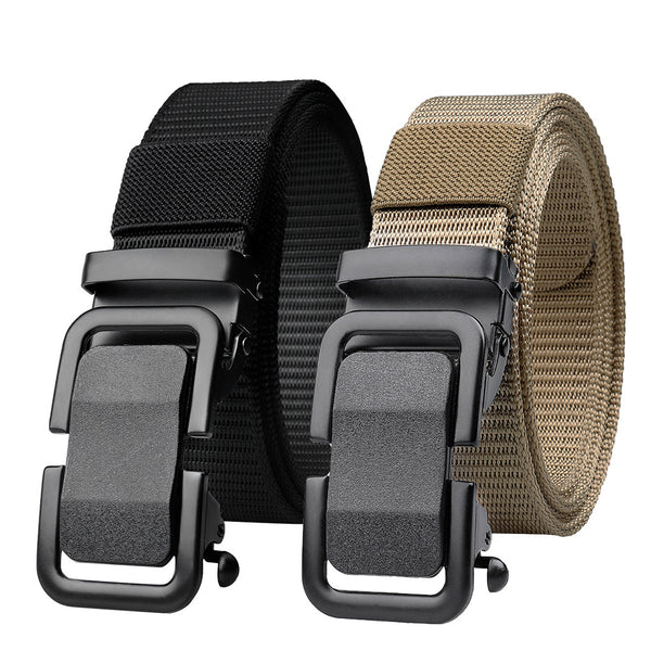 Men's Belt Automatic Metal Buckle Nylon Canvas Webbing Belt Outdoor Work Belt, Nylon Belt With Click Buckle