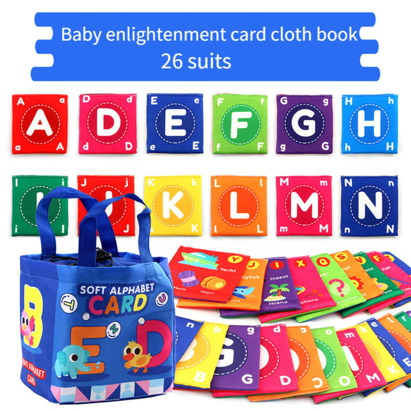 26pcs Infant Early Education Enlightenment Cognitive Card Cloth Book, Washable Baby Animal Letter Color Number Cognitive Development Intelligence Toy, 26 Piece Storage Bag Set