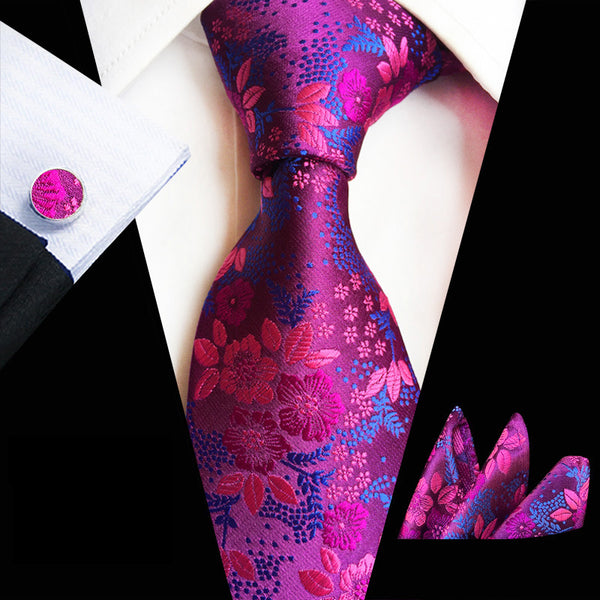 1set Men's Plum Paisley Tie Three Piece Suit Including Tie Pocket Towel Cufflinks