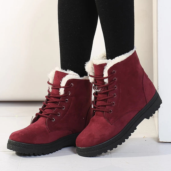 Women's Winter Thermal Snow Boots, Warm Plush Lined Lace Up Snow Boots, Women's Footwear