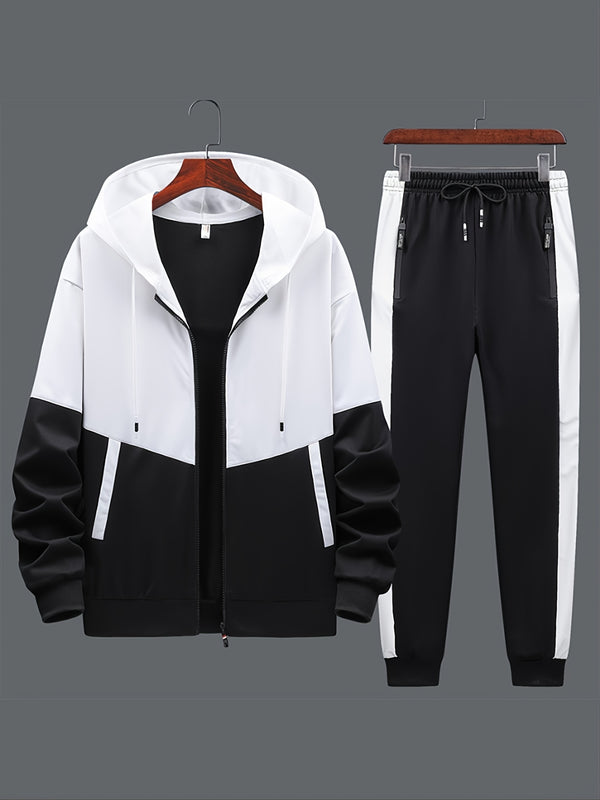 Men's Casual Colorless Zip-up Hooded Jacket And Trousers For Fall/Winter Jacket Christmas Gifts