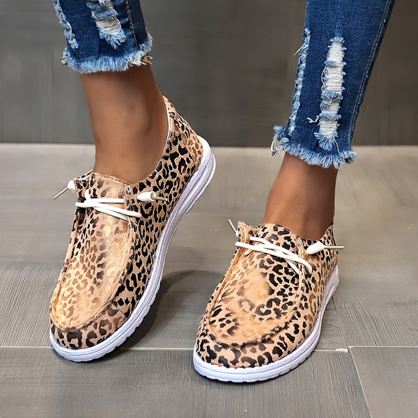 Women's Leopard Print Lace-up Walking Shoes, Casual & Stylish Shoes, Women's Footwear