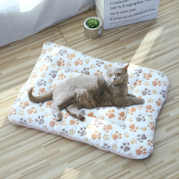 Warming Pet Pad Cartoon Paw Print Cat Warm Bed Thickened Plush Sleeping Pad For Small  Dogs Kitten