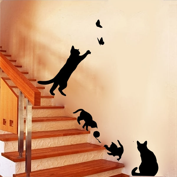 1 Set, Cat Chasing Butterfly Wall Stickers, Carved Wall Decals For Living Room Bedroom Background