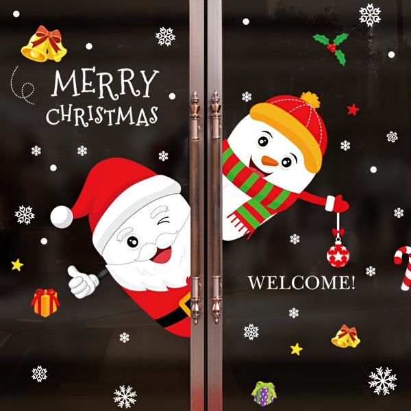 1 Set Of Self-adhesive Traceless Wall Stickers, Christmas Window Decorations, Santa Claus, Snowman, Storefront Glass Door Stickers